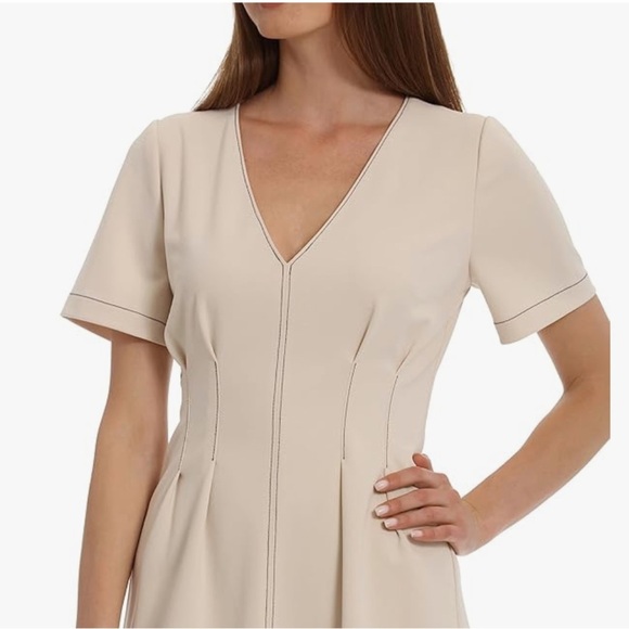 🌻NEW w.tag Maggy London Contrast Stitch Fit & Flare Scuba Crepe Dress Size 8 - Picture 5 of 11